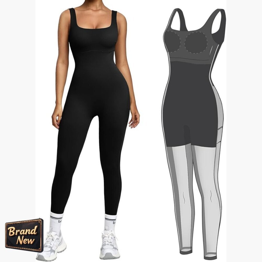 Medium Jumpsuit with Built-in Bra Tummy Control Square Neck Sleeveless